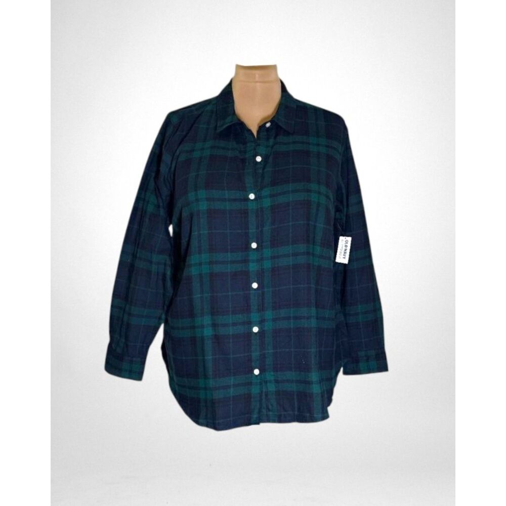 OLD NAVY Green Tartan Plaid Classic Button-Down Flannel Shirt, NWT! 2X
